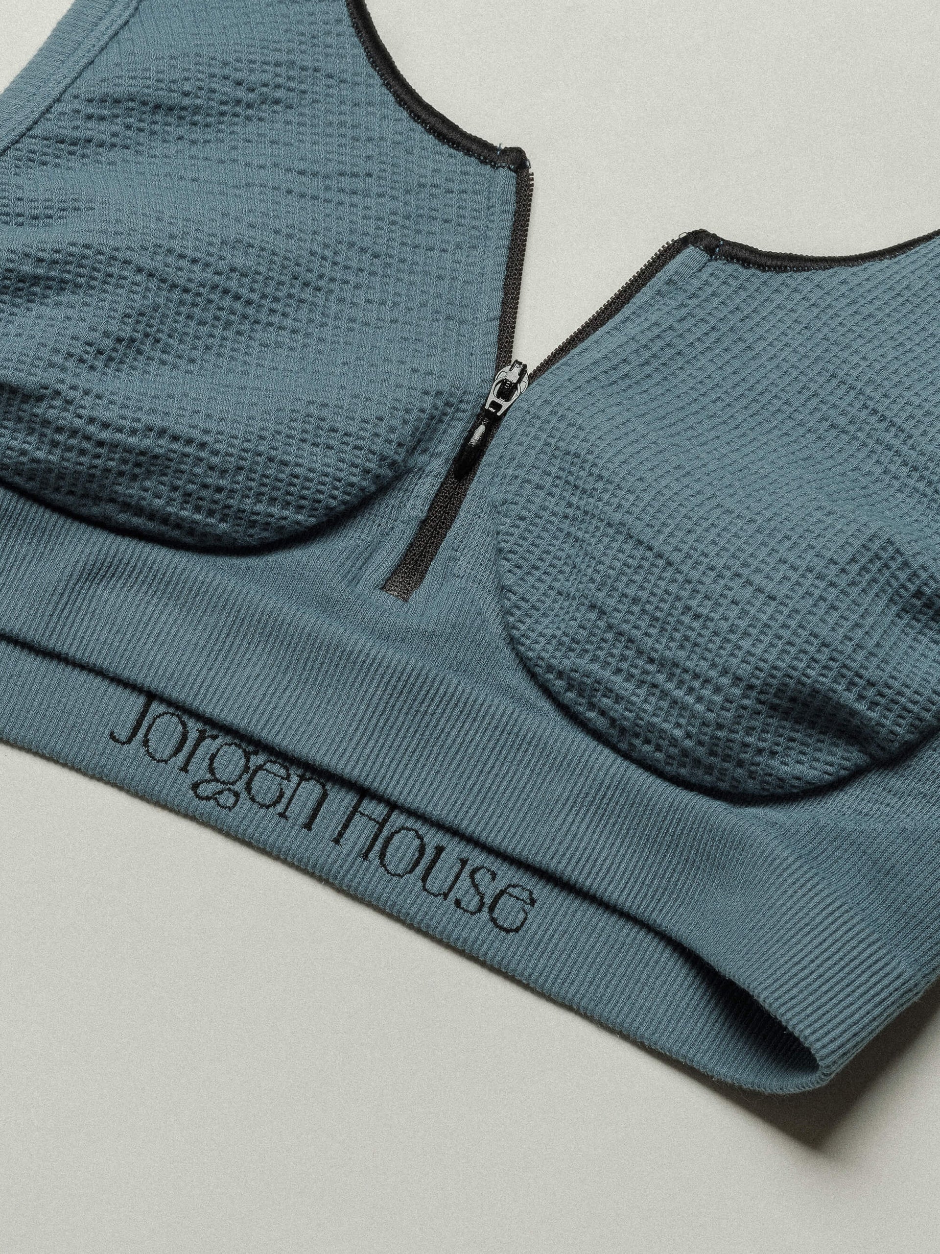 Jorgen House Blue colour zip front crop bra